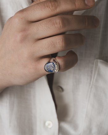 Hasbinallah Yazılı Mavi Renkli 925 Ayar Gümüş Yüzük