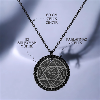 Hz Süleyman Mührü Siyah Kaplama Çelik Kolye