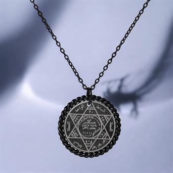 Hz Süleyman Mührü Siyah Kaplama Çelik Kolye