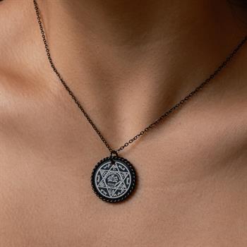 Hz Süleyman Mührü Siyah Kaplama Çelik Kolye