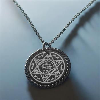 Hz Süleyman Mührü Siyah Kaplama Çelik Kolye