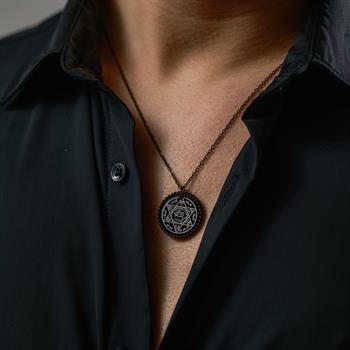 Hz Süleyman Mührü Siyah Kaplama Çelik Kolye