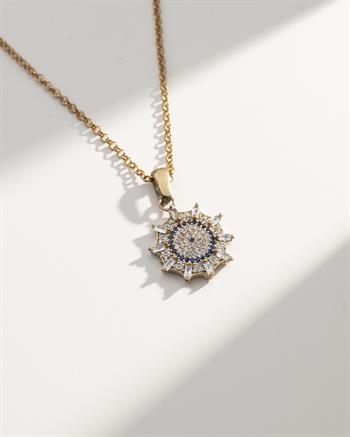 Işıltılı Güneş Zirkon Taşlı Bronz Kolye Küpe Seti