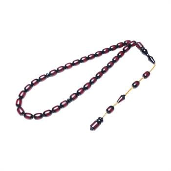 Kapsül Kesim Kırmızı Sıralı Hareli Sıkma Kehribar Tesbih (11x8 mm)