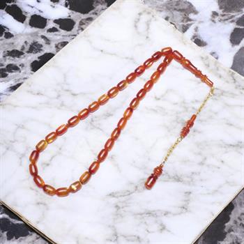 Kırmızı Sarı Parlak Hareli Kapsül Kesim Katalin Tesbih (12x8 mm)