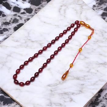 Kırmızı Sıkma Kehribar Sistemli Damla Kesim Tesbih (12x9 mm)