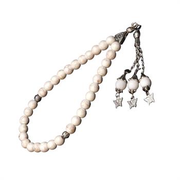 Krem İğneli Ceyt Taşı Tesbih