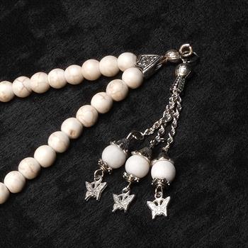 Krem İğneli Ceyt Taşı Tesbih