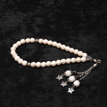 Krem İğneli Ceyt Taşı Tesbih