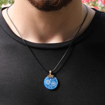 Mavi Dualı Yuvarlak Akik Taşı Kolye 