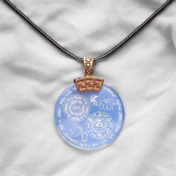 Mavi Dualı Yuvarlak Akik Taşı Kolye 