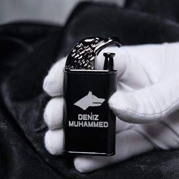 Özelleştirilebilir Kartal Başlı Siyah Metal Çakmak