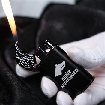 Özelleştirilebilir Kartal Başlı Siyah Metal Çakmak