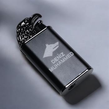 Özelleştirilebilir Kartal Başlı Siyah Metal Çakmak