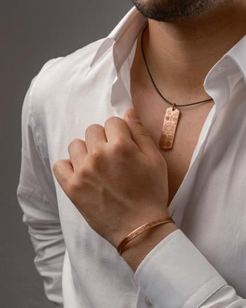 Prime Dua Yazılı Bakır Kolye ve Ayet-el Kürsi Yazılı Bilezik Seti (Zeolit Taşı) 