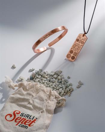 Prime Dua Yazılı Bakır Kolye ve Ayet-el Kürsi Yazılı Bilezik Seti (Zeolit Taşı) 