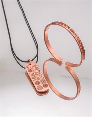 Prime Dua Yazılı Bakır Kolye ve Ayet-el Kürsi Yazılı Bilezik Seti (Zeolit Taşı) 