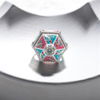 Renklerin dansı: lalezar gümüş yüzük (pembe-turkuaz)