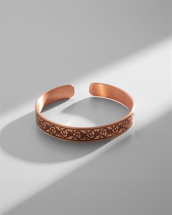 Sarmal Sarmaşık Desenli ve Dua İşlemeli Bakır Bilezik (Zeolit Taşı)