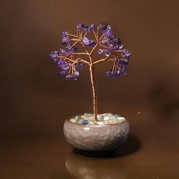 Seramik Kase İçerisinde Ametist Hayat Ağacı