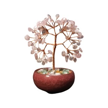 Seramik Kase İçerisinde Pembe Kuvars Hayat Ağacı