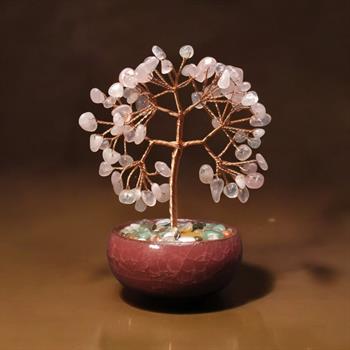 Seramik Kase İçerisinde Pembe Kuvars Hayat Ağacı