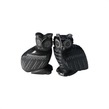 Serpantin Taşından El Yapımı Baykuş Heykel Çifti