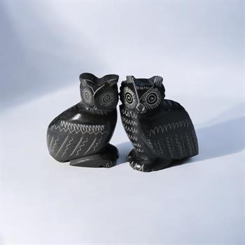 Serpantin Taşından El Yapımı Baykuş Heykel Çifti