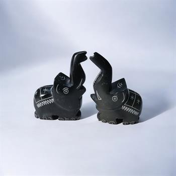 Serpantin Taşından El Yapımı Fil Heykel Çifti