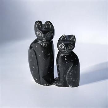 Serpantin Taşından El Yapımı Kedi Heykel Çifti