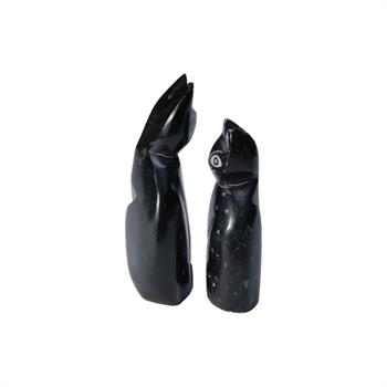 Serpantin Taşından El Yapımı Kedi Heykel Çifti