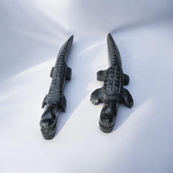 Serpantin Taşından El Yapımı Timsah Heykel Çifti  (El İşçiliği)