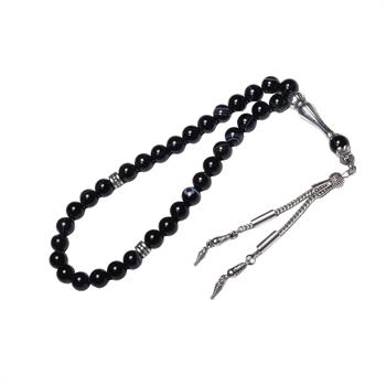 Siyah Damarlı Akik Taşı Tesbih