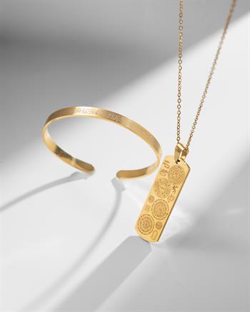 Altın Titanyum Kaplama Çelik Kolye Bilezik Seti