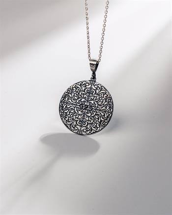 Süleyman Mührü İşlemeli 925 Ayar Gümüş Kolye (32 mm)
