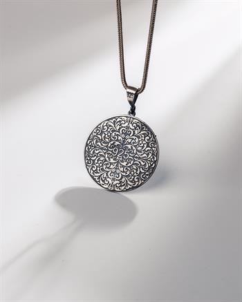 Tevhid ve Koruyucu Sureler İşlemeli Süleyman Mührü 925 Ayar Gümüş Kolye