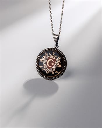 Türk Bayrağı Armalı 925 Ayar Gümüş Kolye (30 mm)