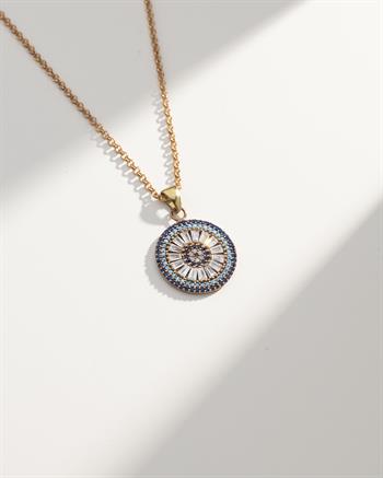 Yuvarlak Zirkon Taşlı Bronz Kolye Küpe Seti