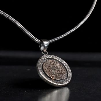 Zikzak Motifli Mührü Süleyman İşlemeli 925 Ayar Gümüş Kolye