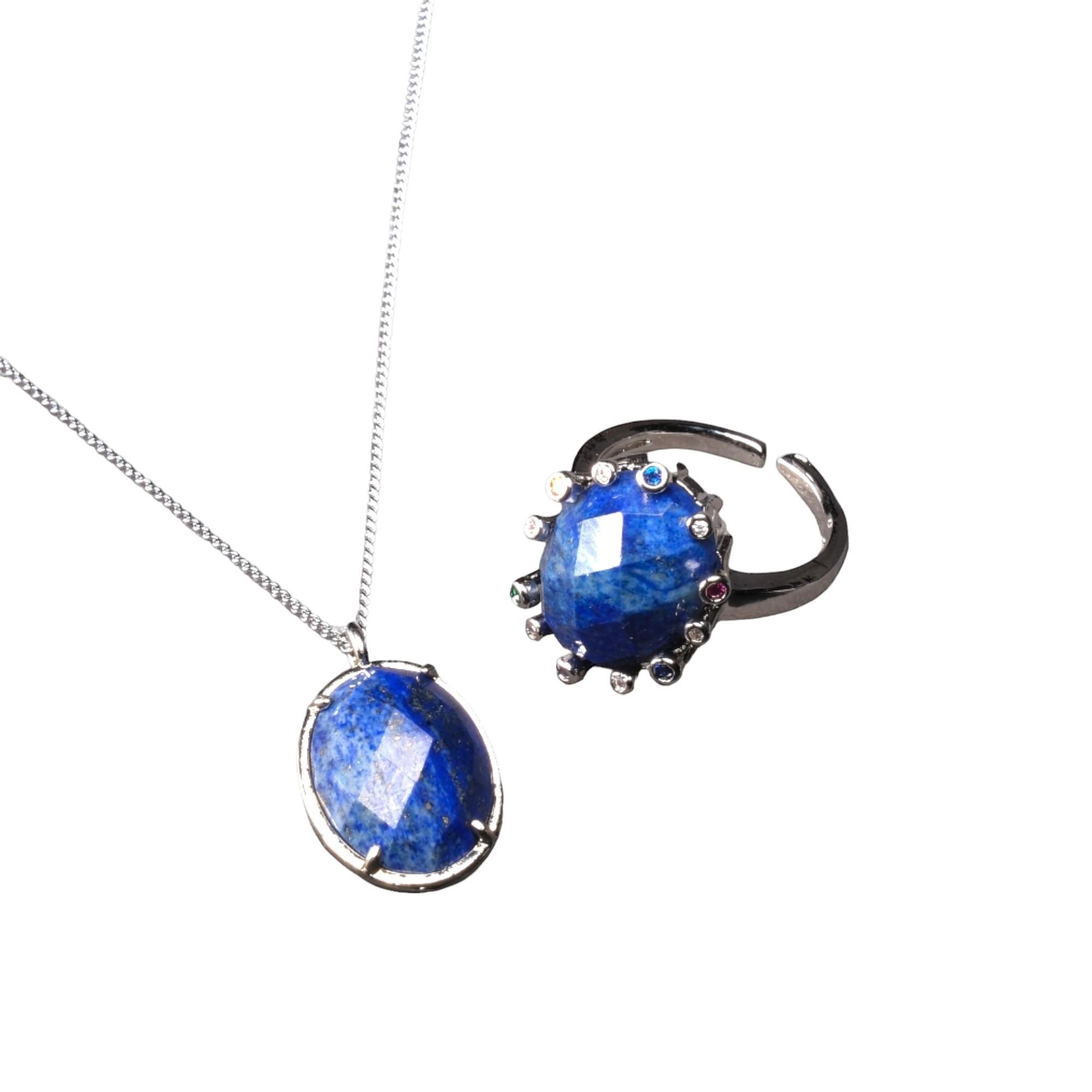 Lapis Lazuli Taşı Kolye Yüzük Seti