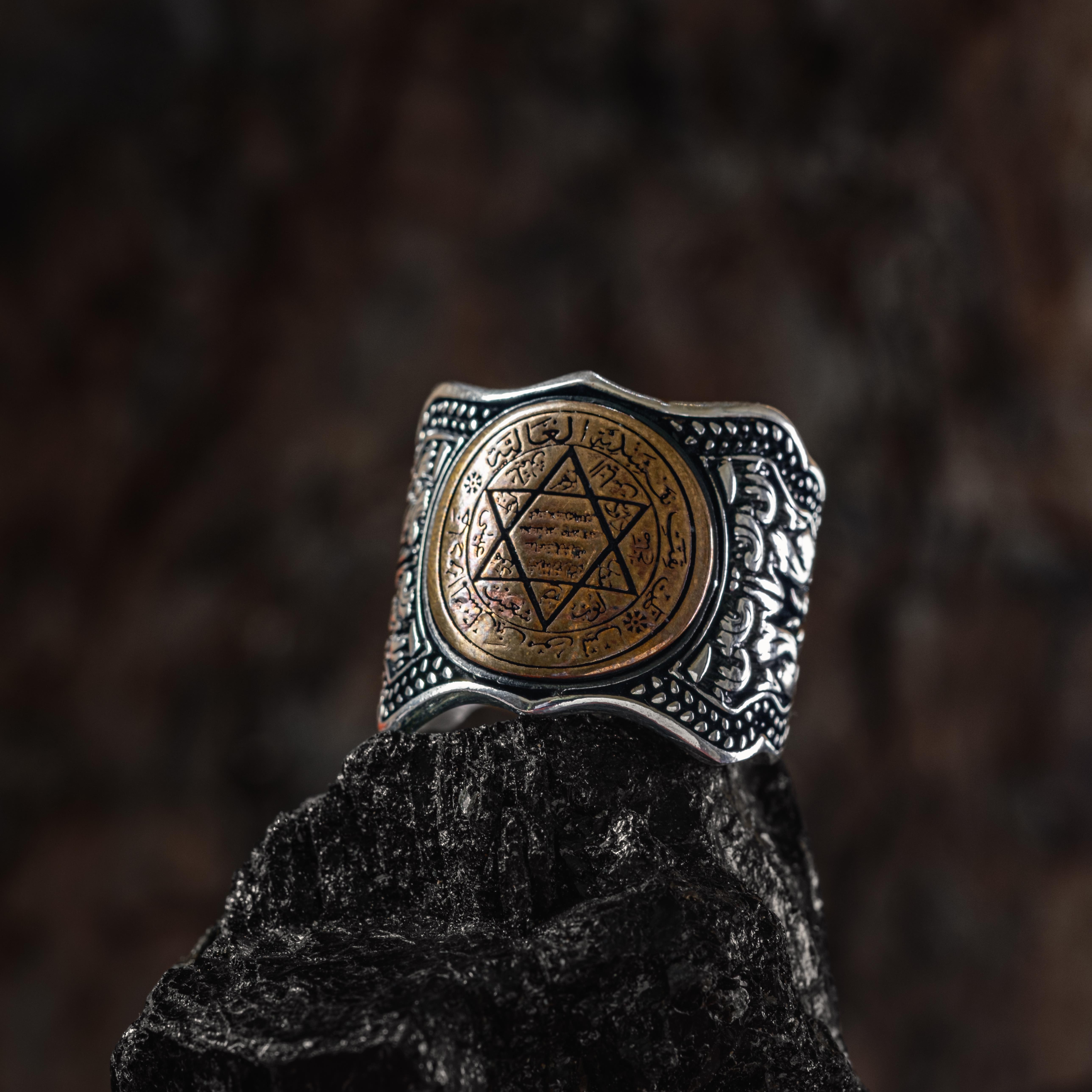 Mührü Süleyman İşlemeli Ayarlanabilir 925 Ayar Gümüş Yüzük