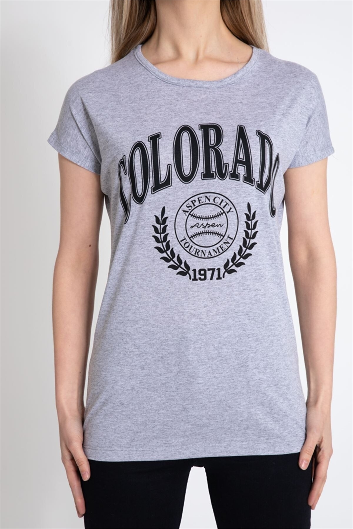 Gri Kadın Colorado Baskılı Salaş T-ShirtT-ShirtGiysa
