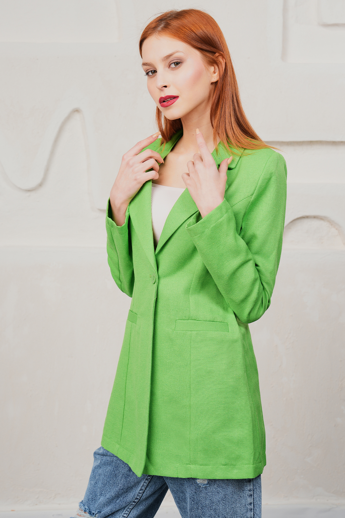 Benetton Kadın Keten Blazer Ceket