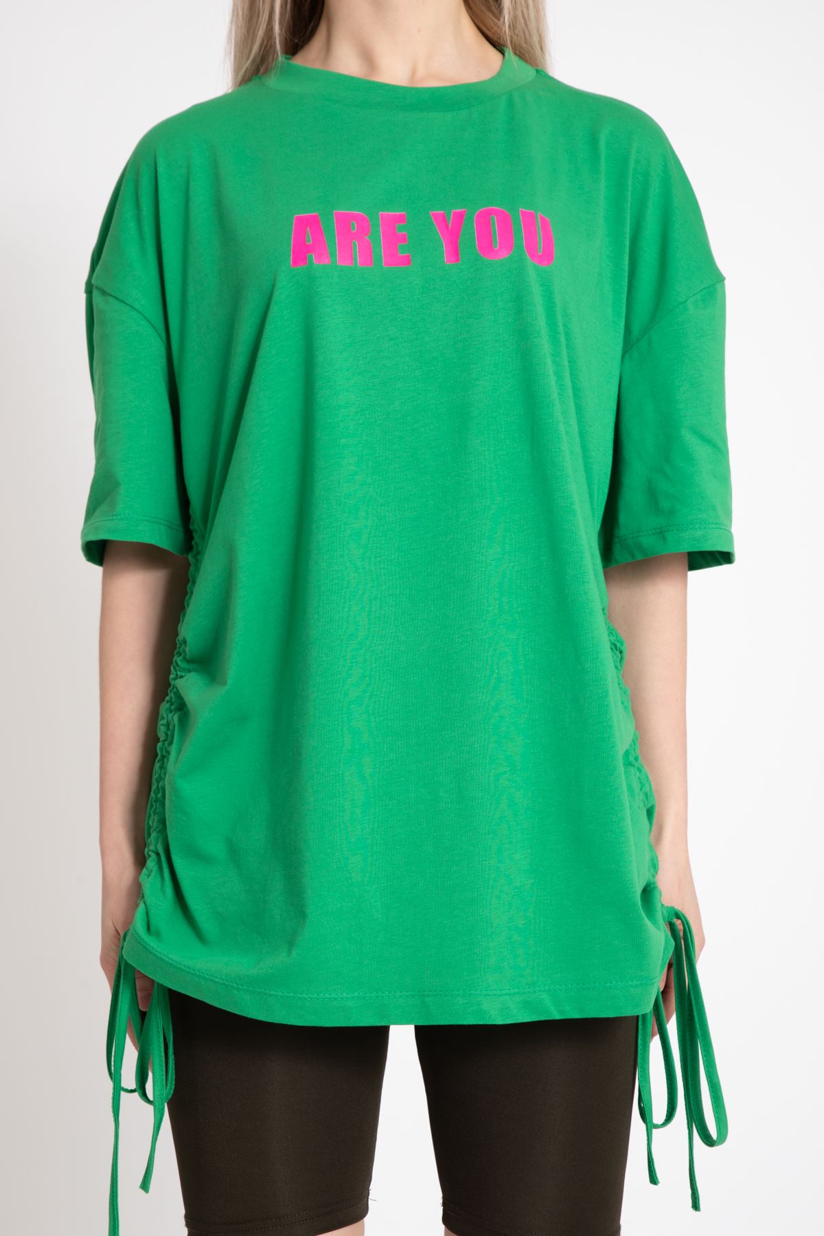 Benetton Kadın Ön Ve Arkası Are You Baskılı Büzgülü T-ShirtT-ShirtGiysa
