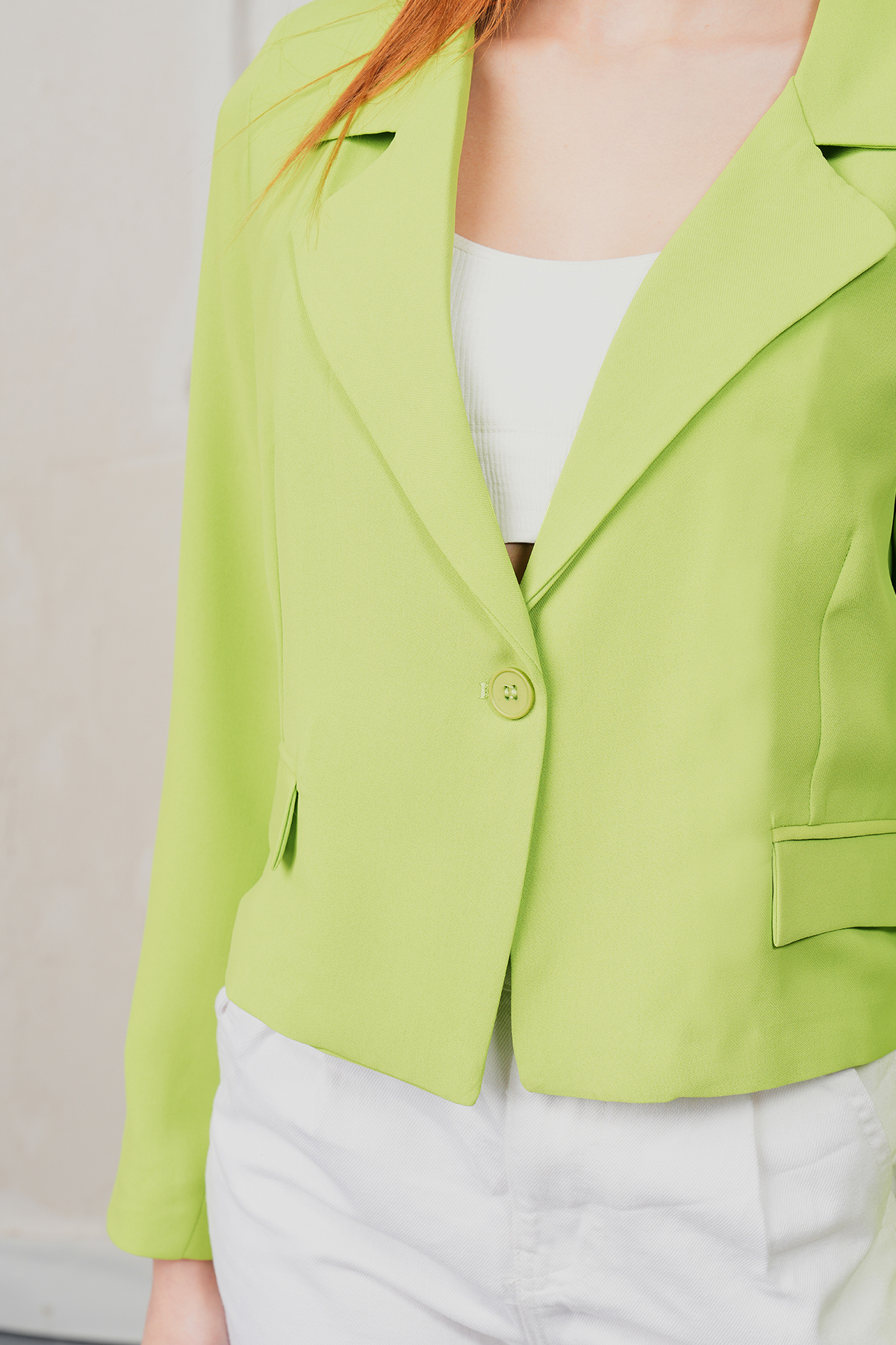 Yeşil Kadın Tek Düğmeli Kısa Blazer Ceket