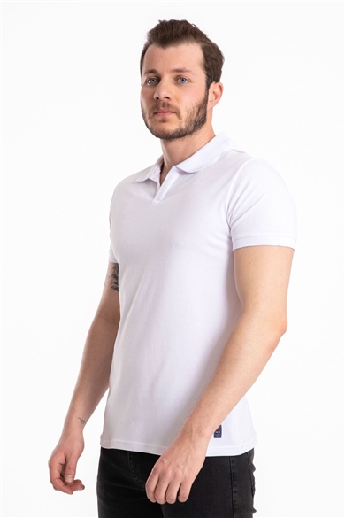 Beyaz Erkek Likralı V Yaka Lakos T-ShirtPolo Yaka T-ShirtGiysa