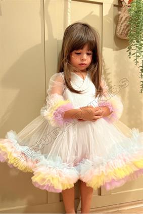 Beyaz Karnaval Uzun Kol Tül Detaylı Kız Bebek Elbise - Alice