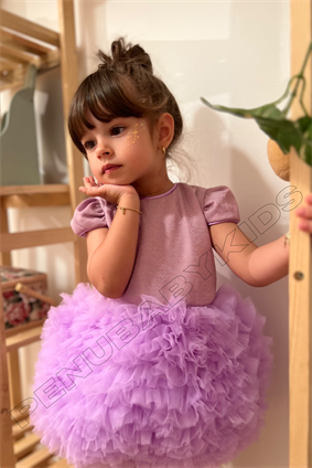 Lila Tütülü Kısa Kol Kız Bebek Elbise - Princess