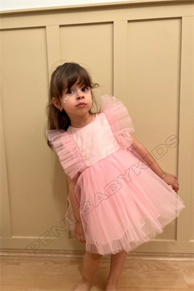 Pembe Tül Detaylı Kolsuz Kız Bebek Elbise - Christie