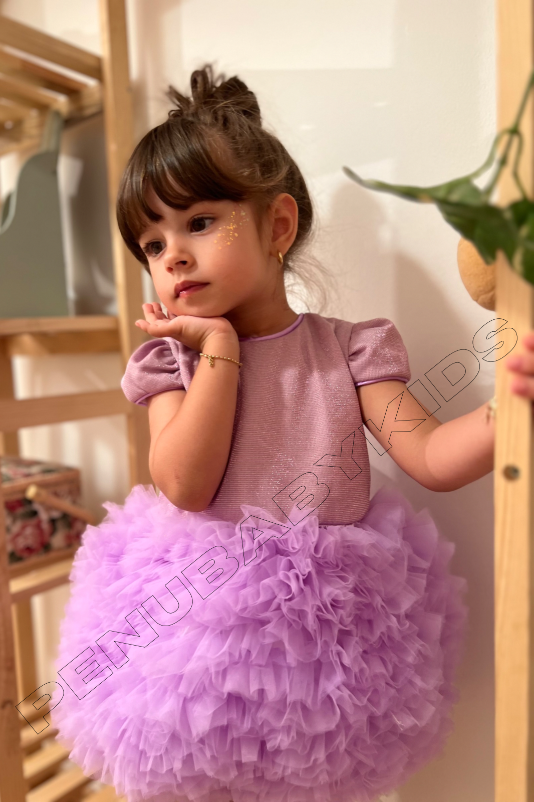 Lila Tütülü Kısa Kol Kız Bebek Elbise - Princess